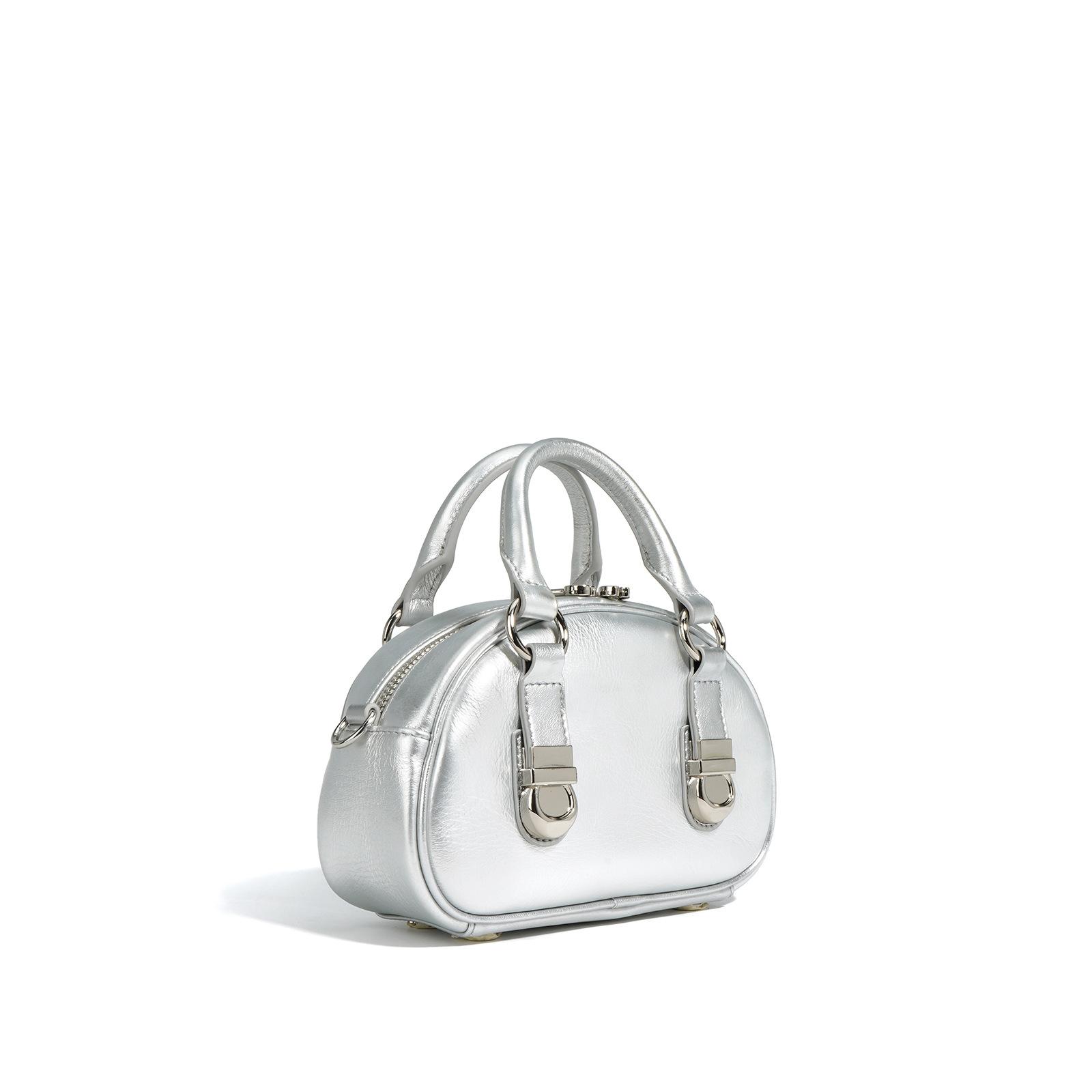 

Новая кожаная сумка-замок премиум-класса через плечо, маленькая мини-сумка серебряный