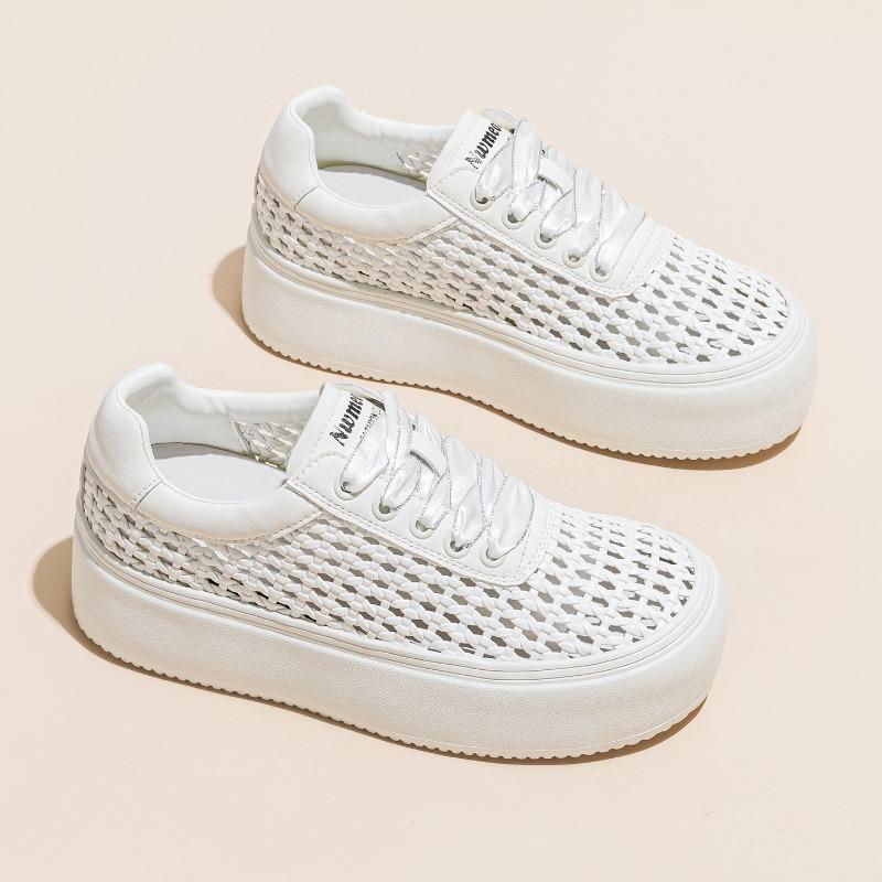 Thick-soled woven little white shoes women's summer new ultra-light height-increasing versatile hollow mesh casual shoes