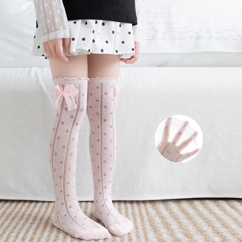 Kids Knee High Socks For Girls Princess Dot Bow Children's Stockings Spring Autumn Student Long Sock 3-8Years