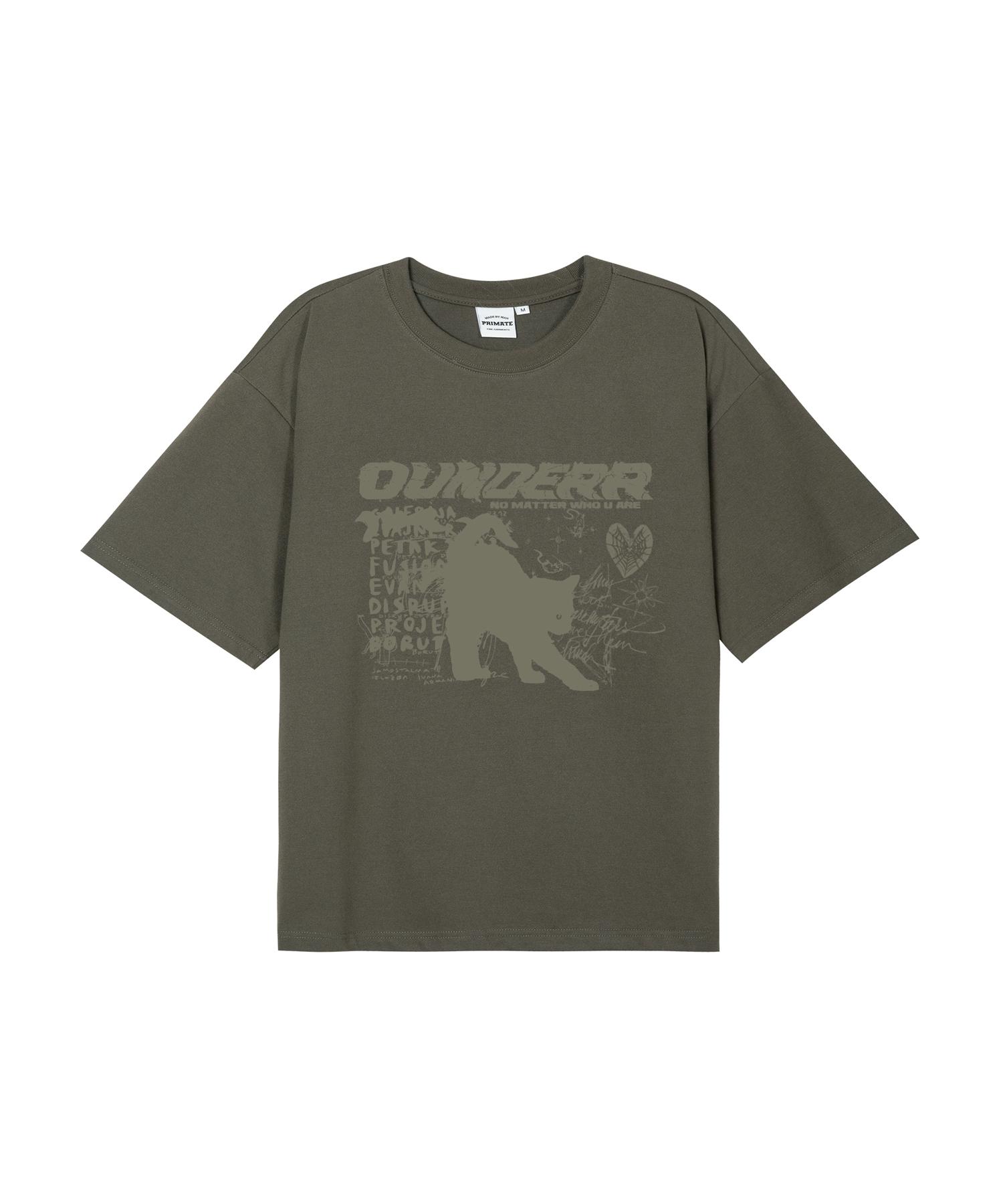 O Under R Mono Collection Cat Short Sleeve T-Shirt (Khaki) S