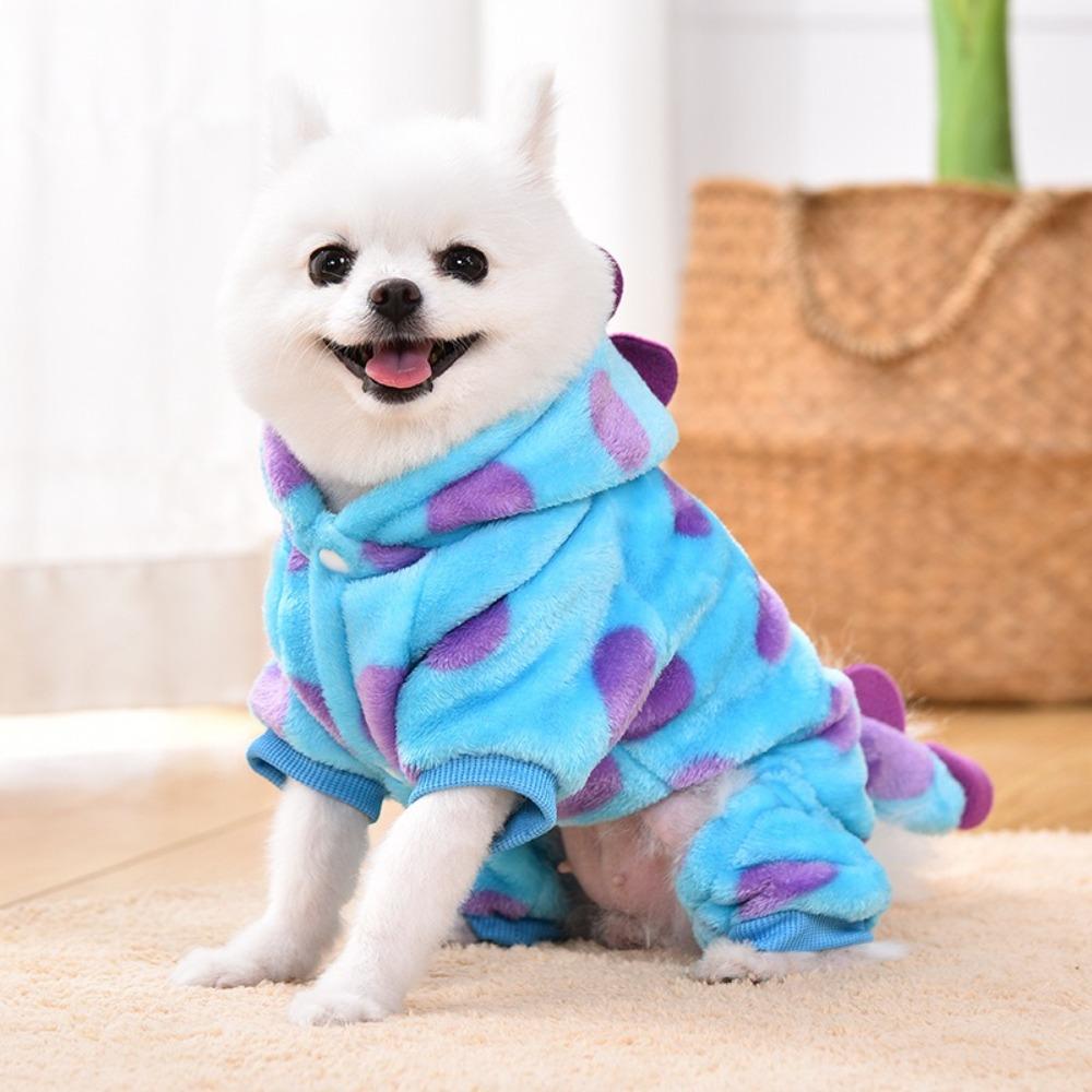 Thickened Warm Pet Clothing Dog Cat Puppy Costume Trendy Blue Dinosaur Hooded Coat
