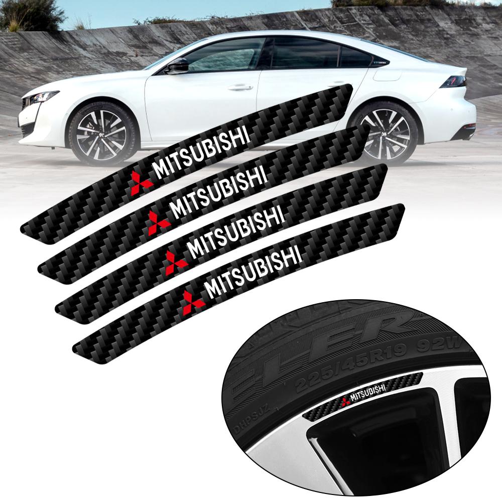 4 pièces Autocollants Jantes Roues Voiture Emblèmes Fibre de Carbone Décoration Auto Style Voiture Pour Mitsubishi lancer asx outlander pajero l200