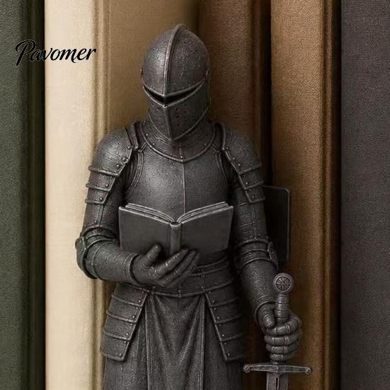 Reading Room Medieval Decor Knight Bookshelf Decor, Armored Bookend Statue, Gothic Library Shelf Decoration, Guard Castle Theme Home for Bookshelves,