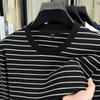 Camiseta de punto a rayas de cuello redondo para hombre, manga larga, informal, textura gofre