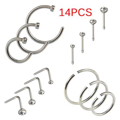 14Pcs/Set Stainless Steel Hinged Segment Nose Ring Bone Studs Hoop Body Piercing