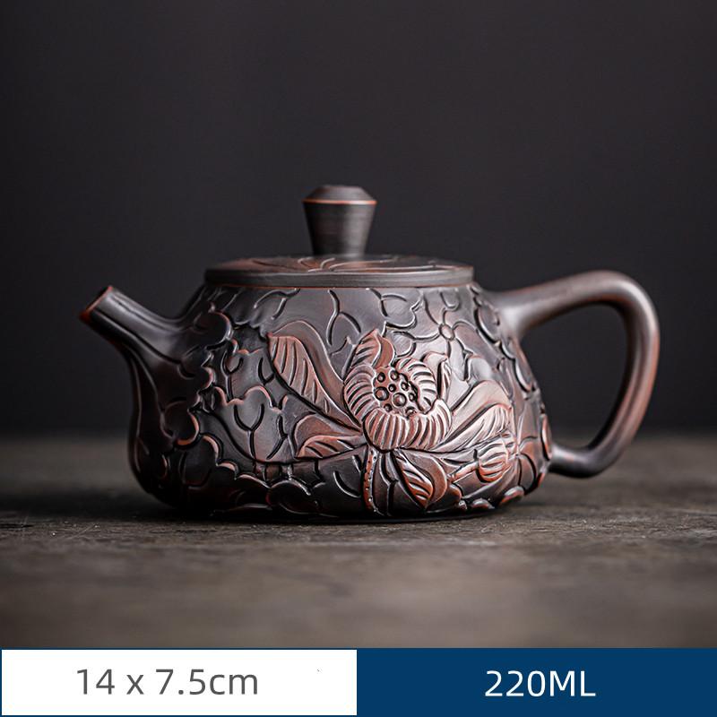 Retro Carving Purple Pottery Teapot Ceramic Household Kettle Pot Kung Fu Tea Set  Pure Handmade Teapot Teapot for Tea Puer Tea