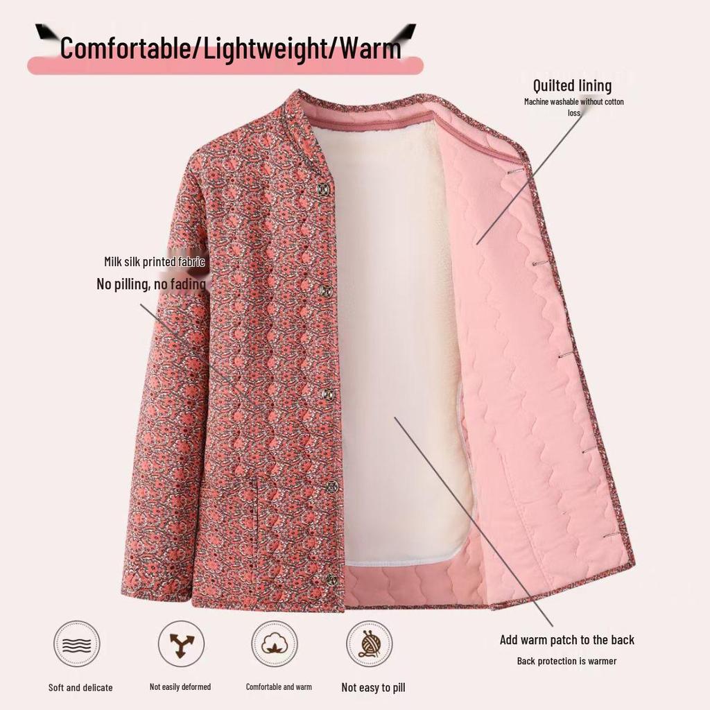 Veste en coton velours d'hiver pour femmes d'âge moyen et âgées - Manteau de grand-mère chaud et ajustement élastique