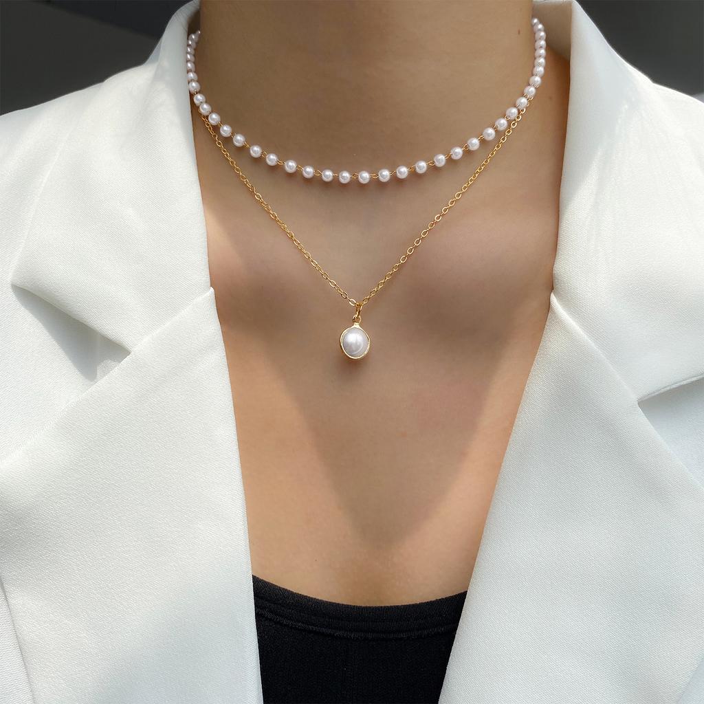 European and American New Pearl Fringed Pendant Stacked Wind Double Necklace Women's Fashion Versatile High-end Sense Necklace