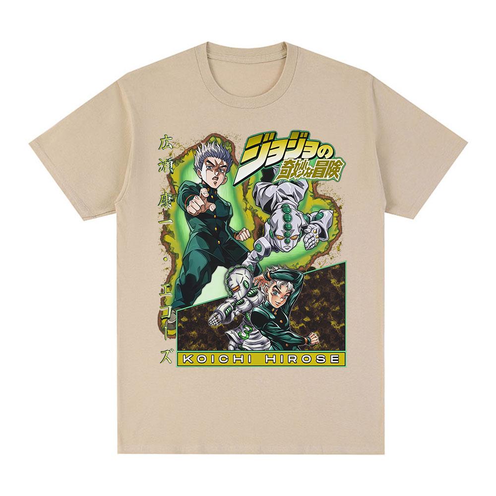 Anime Jojo Bizarre Adventure Hirose Koichi Graphic Print T Shirts Unisex Casual Cotton Short Sleeves Oversized Tshirt Streetwear