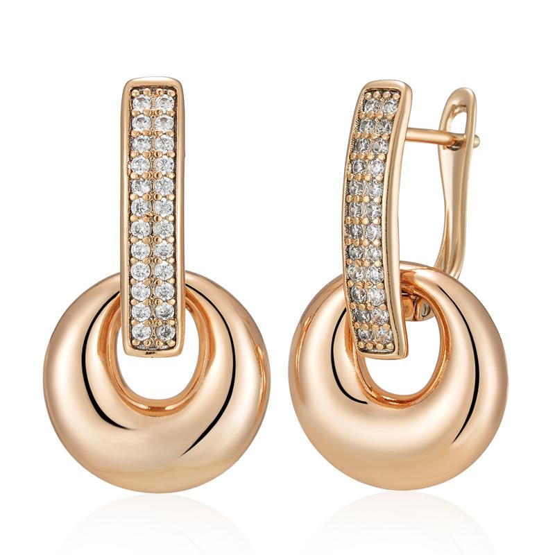 

Fashion Glossy Geometry Round Drop Earring For Women Full Natural Zircon With Rose Gold Color Daily Fine Girls Jewelry