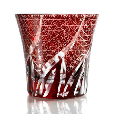 GREEM MARKET Kunsthandwerk mit Holzbox Glasarbeiten Kiriko-Glas Tasse Shochu-Glas Rocks-Glas Schwarze Chrysantheme Verbindung Produktnummer GMS01856 (rot)