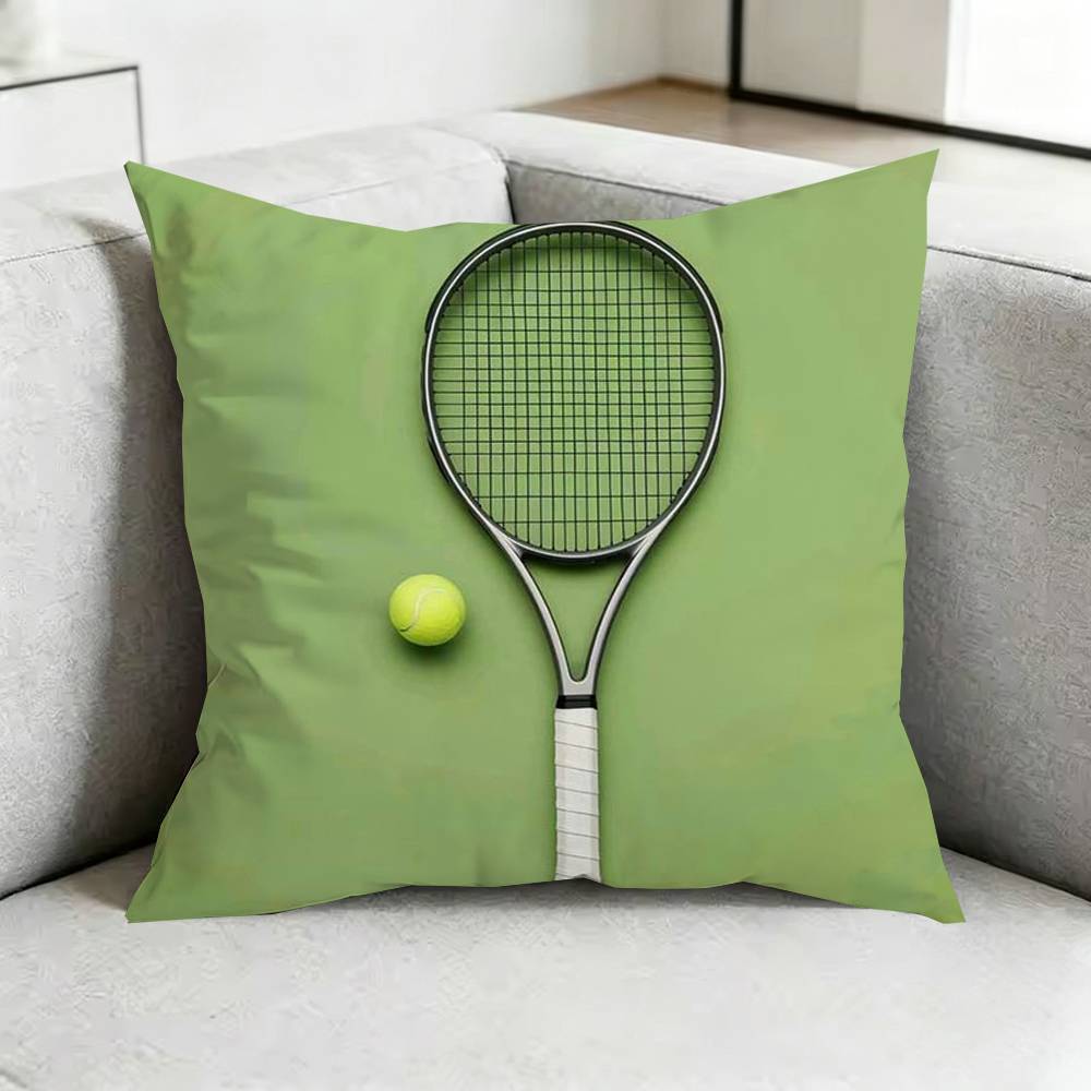 Sport Tennis Racket BALL Square DoubleSided Printed Pillow Case Bedroom Bedside Pillow Sofa Cushion Cover Gift