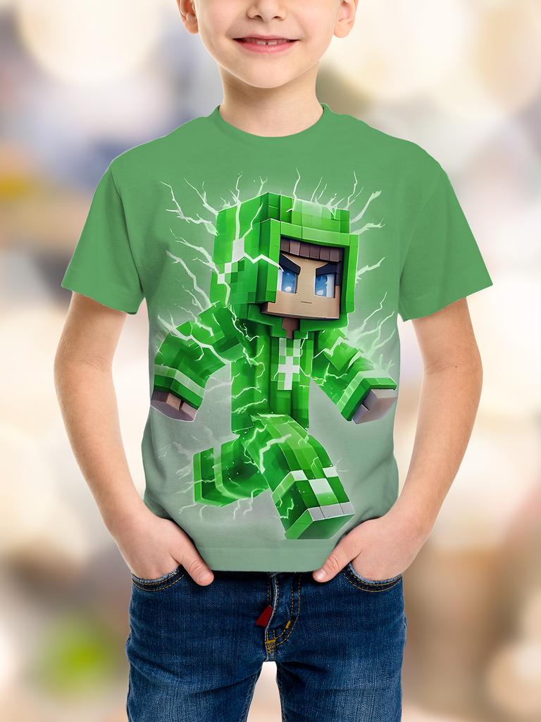 Fashion Game Pixel Birthday Party 3D Print Kids T-Shirt Humor Funny Boys Novelty Gift Short Sleeve Te