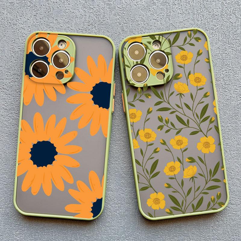 Art Flat Flower Pattern Protective Phone Case For iPhone 11 12 Mini 13 Pro Max 16 15 14 Pro Max Plus 7 8 Plus X XR XS Back Cover