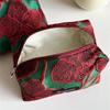 Vintage Canvas Make-up Tasche Roter Pilz/Granatapfelblüten Druck Große Größe Münz-Schlüssel-Tasche Waschbar Tragbare Handtasche Geschenk