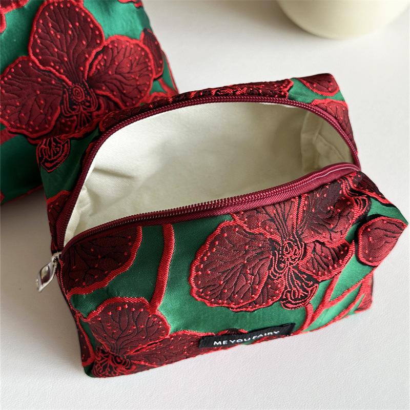 Vintage Canvas Make-up Tasche Roter Pilz/Granatapfelblüten Druck Große Größe Münz-Schlüssel-Tasche Waschbar Tragbare Handtasche Geschenk