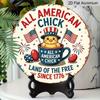 2D Flat, 1pc Round Aluminum "All American Chick" Patriotic Sign, Cute Cartoon Chick & American Flag Metal Wall Art, "Land of The Free Since 1776