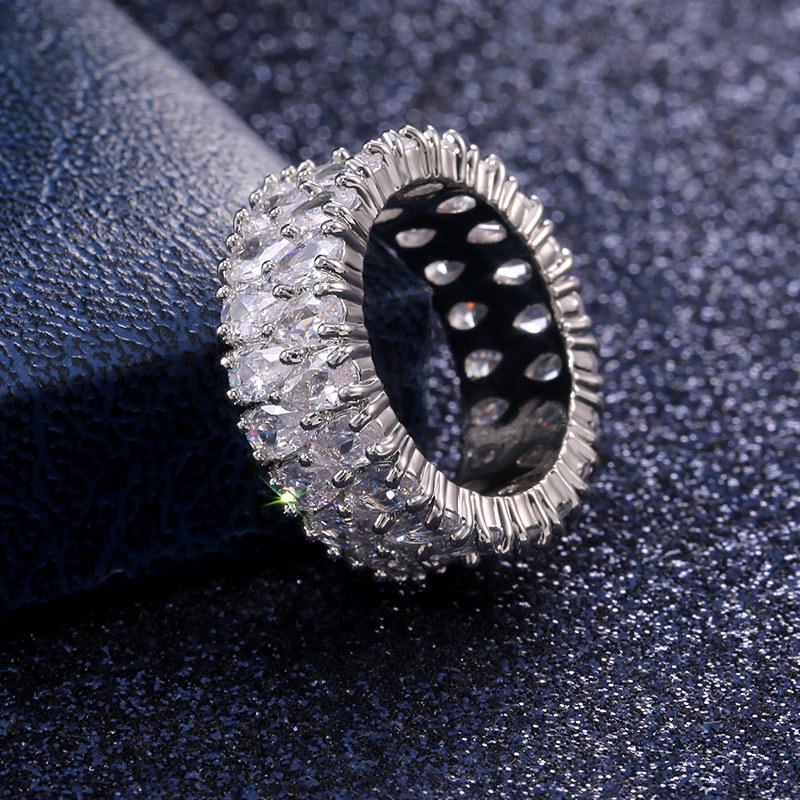 European & American Fashion AAA Grade Double Row Teardrop Zircon Ring - Trendy Accessory