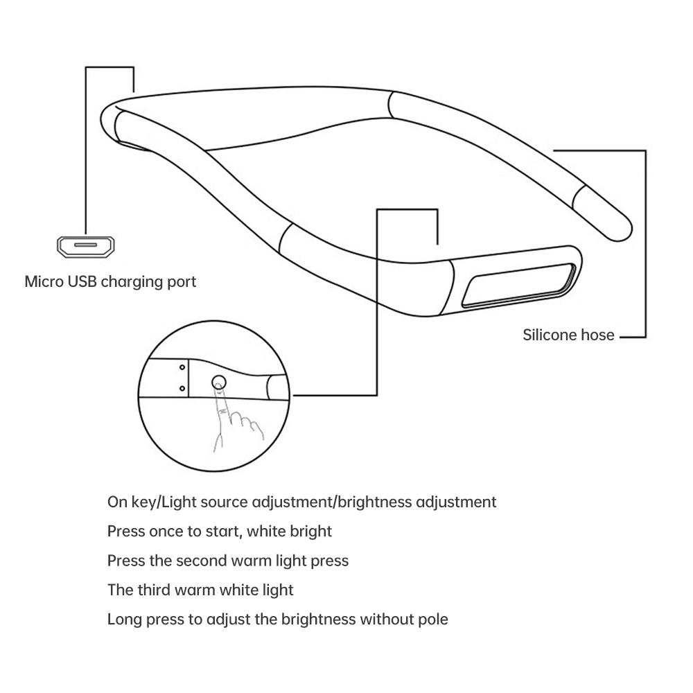 Neck Reading Light Rechargeable Book Light with 3 Color Adjustable Brightness Eye friendly Desk Lamp Bendable Arms