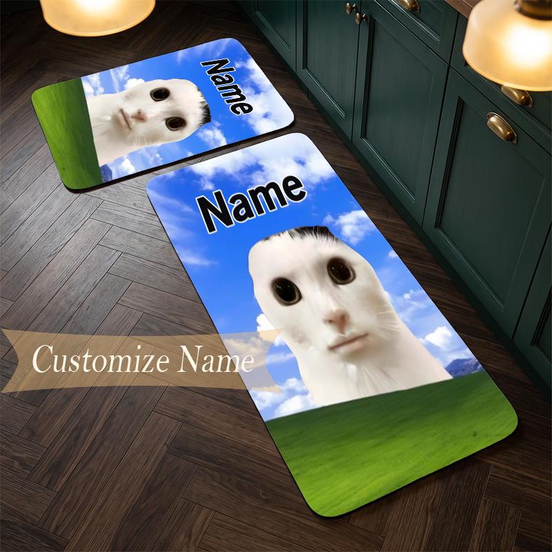 cat meme (1) Customize Name Flannel Kitchen Mat Soft Non-Slip Kitchen Floor Runner Rug for Home Kitchen Decor