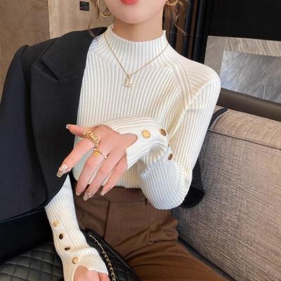 White Bottoming Shirt Women's Autumn and Winter New High-end Semi-turtleneck Sweater with Knitted Long-sleeved Top