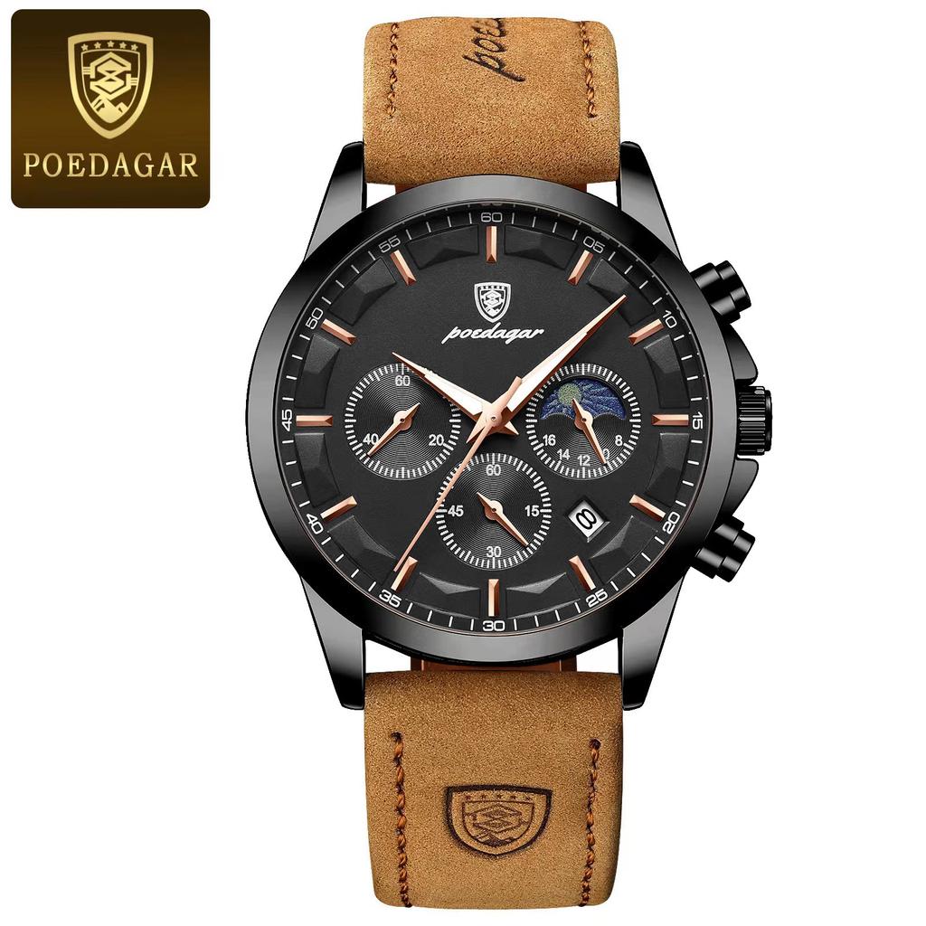 2025 Top Luxury Brand New Waterproof Men's Watch Multi-function Fashion Quartz Watch Leather Chronograph Clock