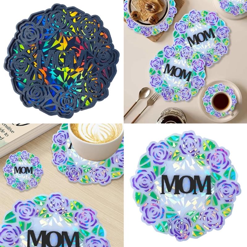 Heat Resistant Silicone Mold Coaster Mould with Unique Rose Flower Pattern Florals Cup Mat Mould for Office Desk