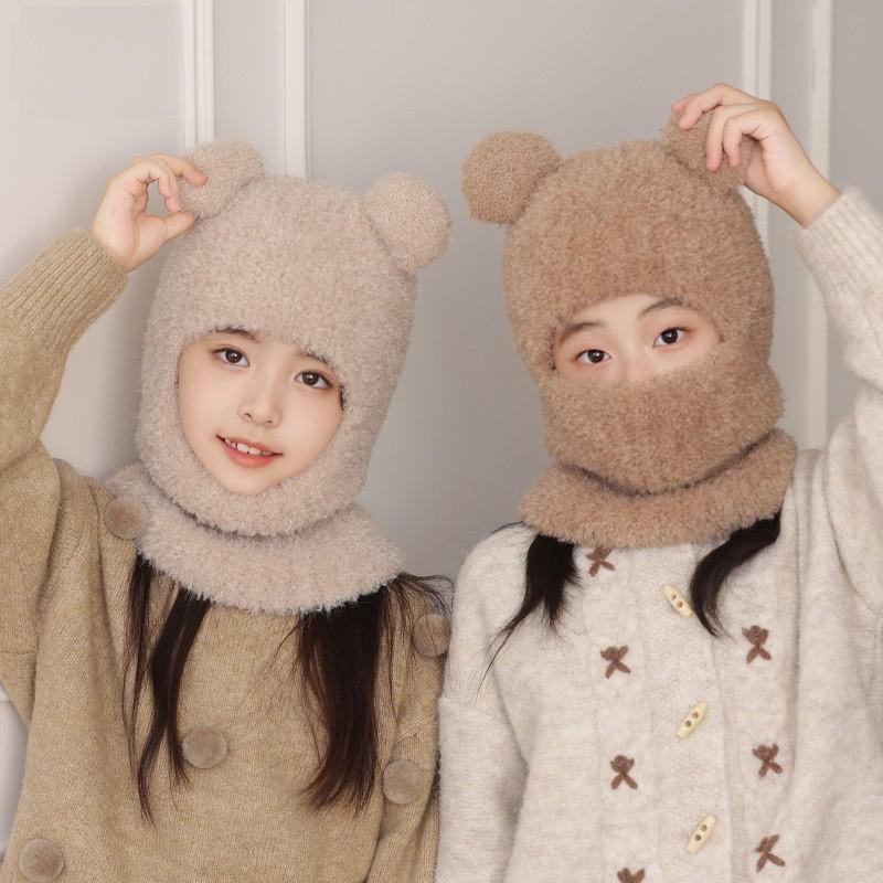 Childrens Cute Cartoon Headgear With Face Mask And Ear Protection For Winter Play