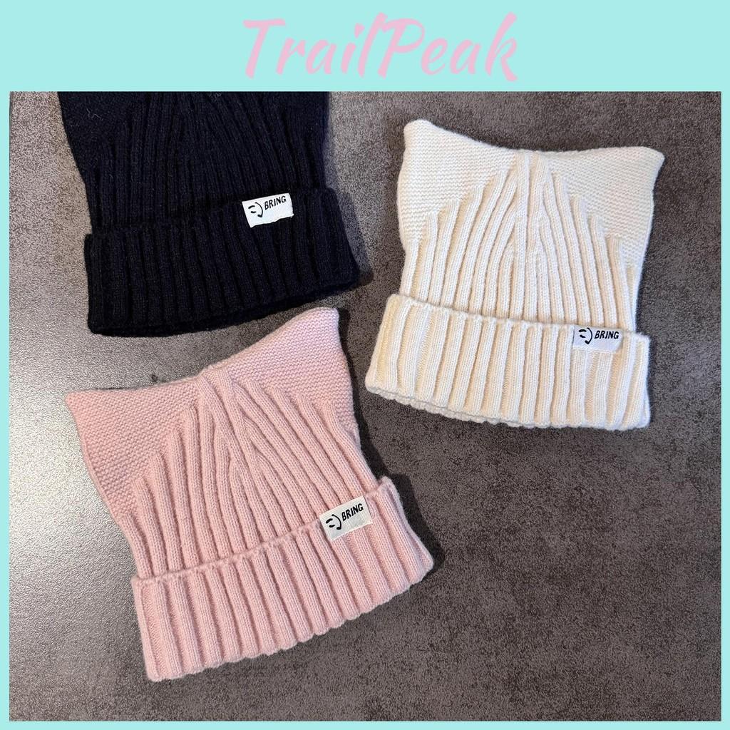 Cat Solid Cute Ears Shape Design Women Wool Knitting Hat For Fall Winter And