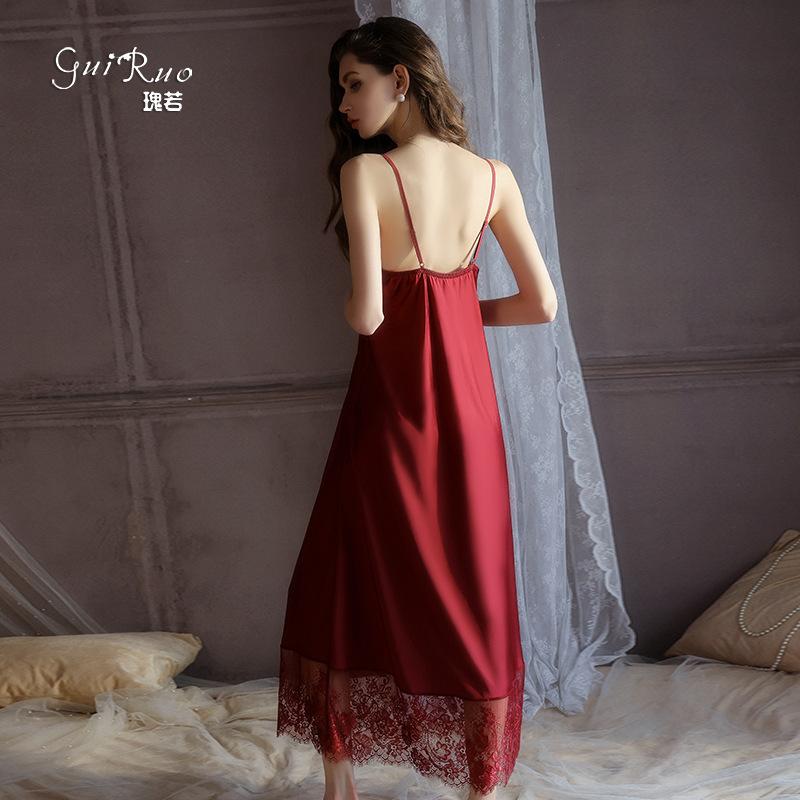 Women's Satin Deep V Push Up Padded Long Sleep Dress with Robe Lounge Set