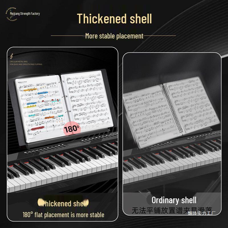 Black Non-Reflective Sheet Music Clip & Folder for Piano and Drum Stands with Transparent Insert Pages