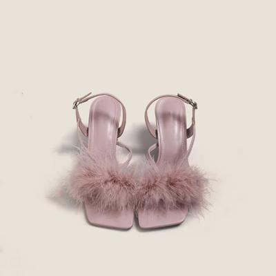 Sandales à plumes Maogu pour filles et femmes, en cuir, bande étroite, bride à la cheville, sandales d'été sexy pour robe de soirée, chaussures à talons aiguilles