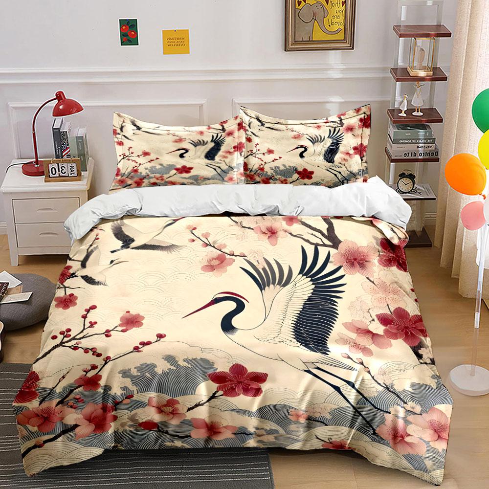 Crane Blossom Decorative Set Soft Comfortable Duvet Cover Bedding Set Included 1*Duvet Cover & 2*Pillowcases, Gift