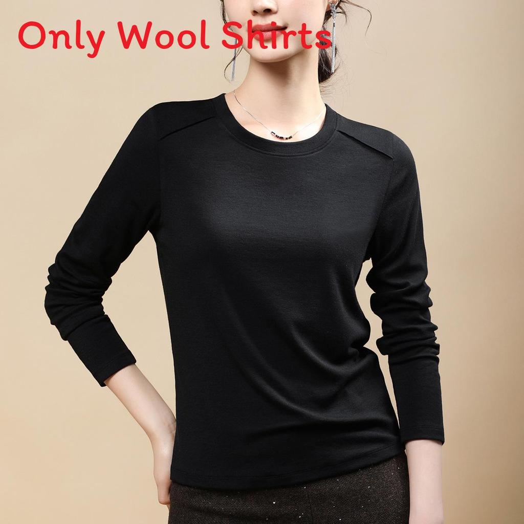 Laseer Tencel Wool Long Sleeve Womens Slim Fit Top With Round Neck For Casual Wear