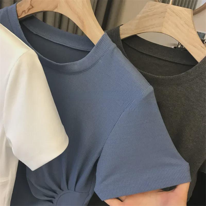 Top de damă cu talie laterală elastică, plisat, cu crăpătură și mâneci scurte - Tendință Vara 2025