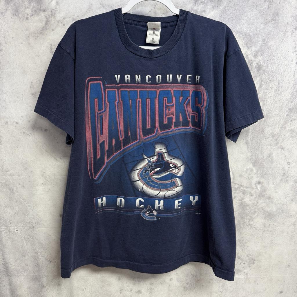 Vintage 90s Vancouver Canucks T Shirt Mens XL Blue 90s NHL