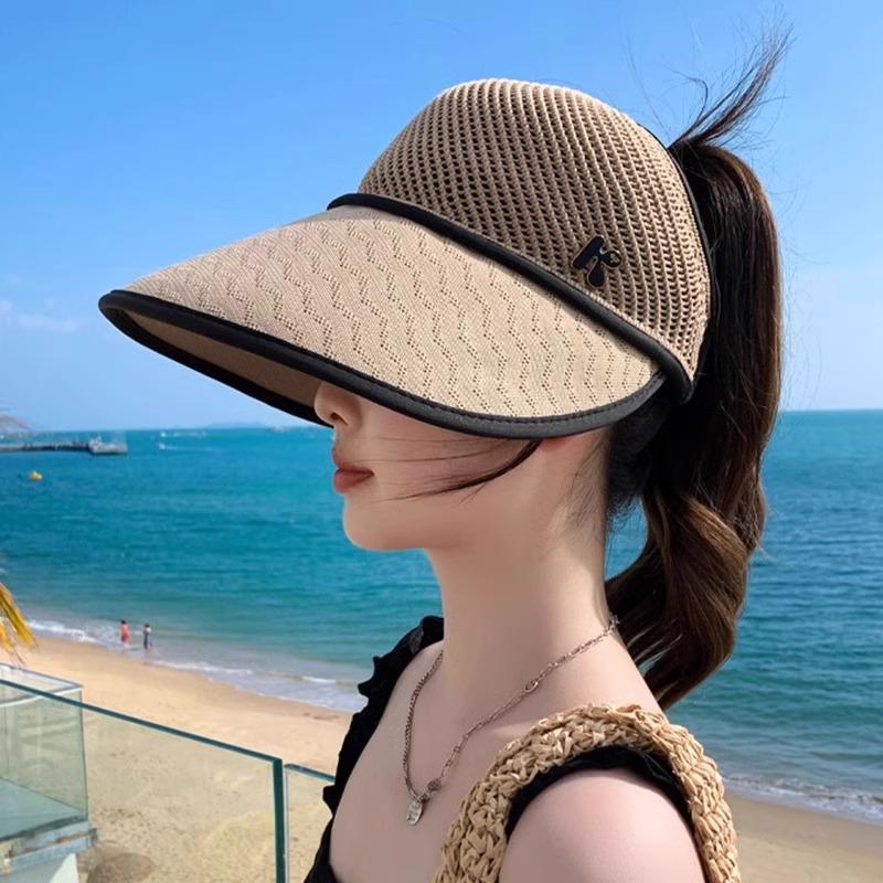 Summer sun hat women's beach breathable anti-ultraviolet cool hat versatile ponytail sun protection empty top hat