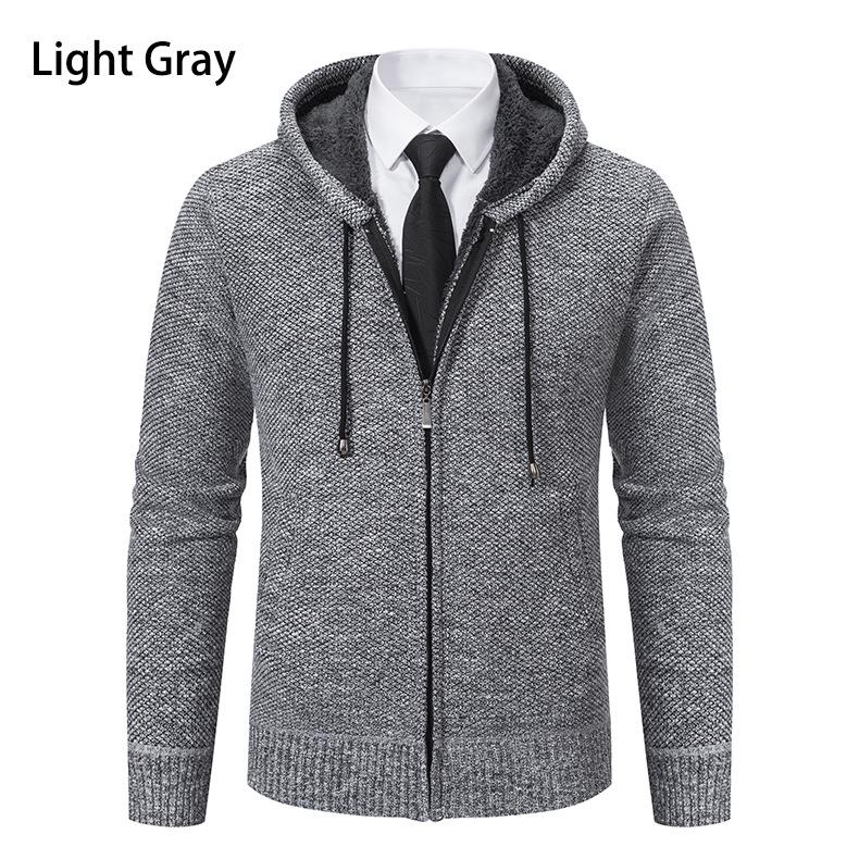Men's Hooded Cardigan Sweater - Autumn/Winter Knit, Plus Velvet, Casual Outerwear