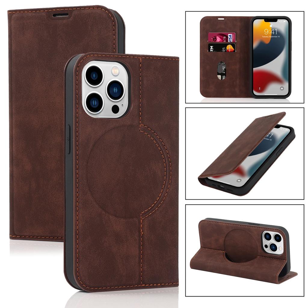 Magnetic Leather Wallet Phone Cover for IPhone 16 Pro Max 14 Plus 13 15 12 for Magsafe Wireless Charging Stand Card Solt Case