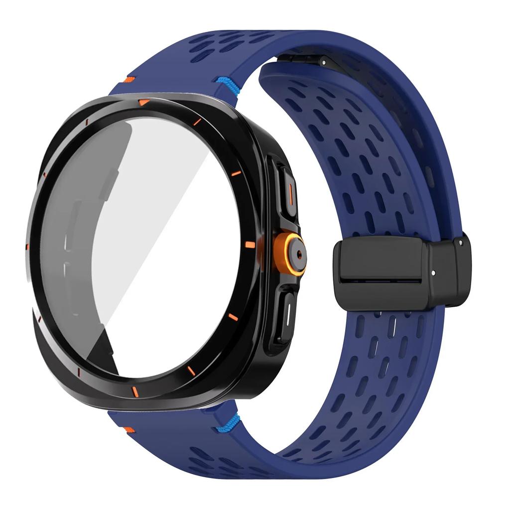 Case+Strap for Samsung Galaxy Watch 7 6 40mm 44mm Silicone Magnetic buckle Band Change To Ultra  Tempered Glass Screen Protector