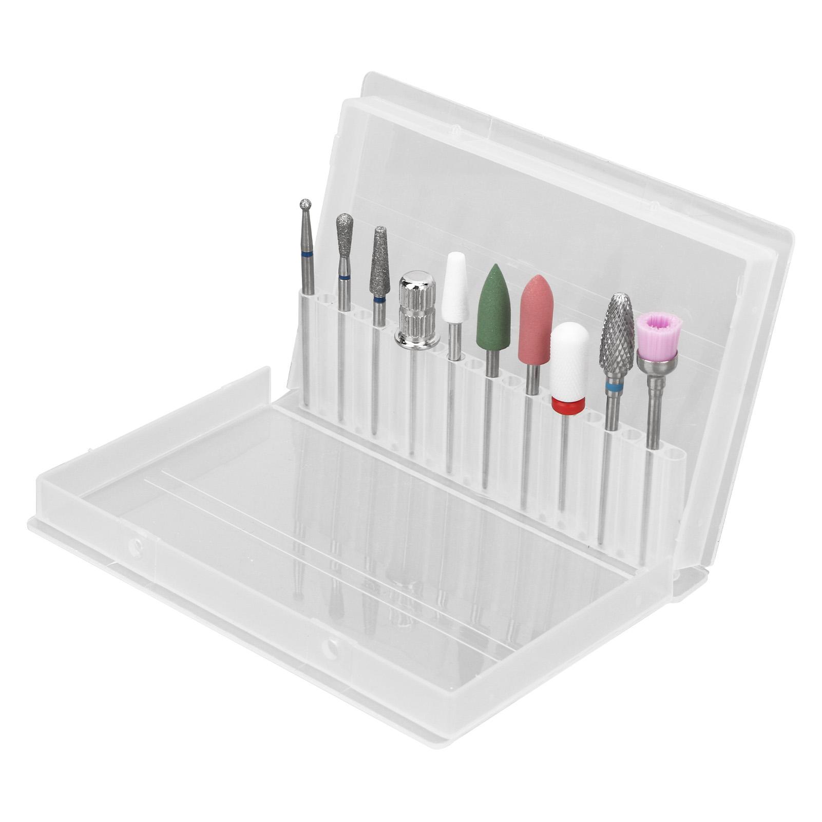 

10 шт. фрез для ногтей с футляром для хранения, из нержавеющей стали, керамические, шлифовальные головки для нейл-арта для дома