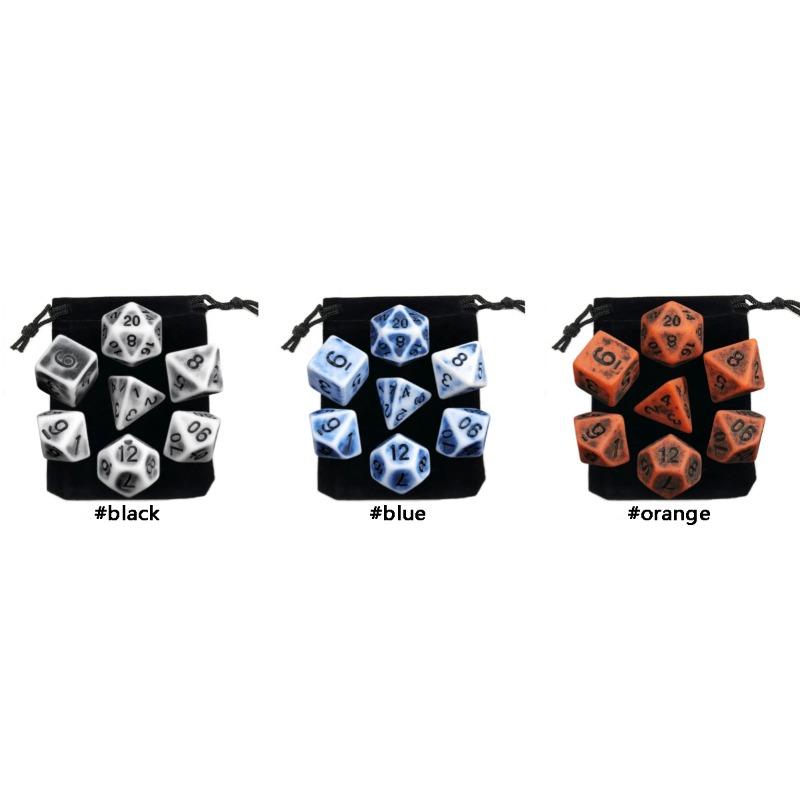 Dice Set Retro Color Plastic Cube Black Blue Orange 7pcs Set for DND Board Game Entertainment Accessories