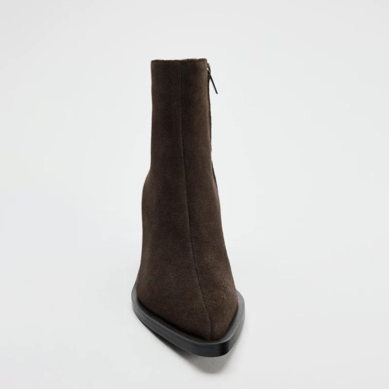 Ghete de gleznă din piele neagră pentru femei, cu vârf ascuțit, toc pană, design la modă, cizme cu fermoar lateral, pentru petrecere, streetwear