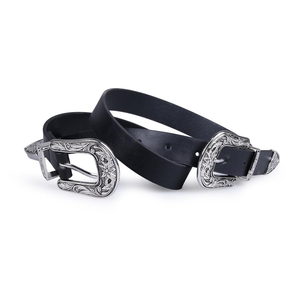 Button Double Women Faux Leather Belt With Floral Decor For Office Wears Casual