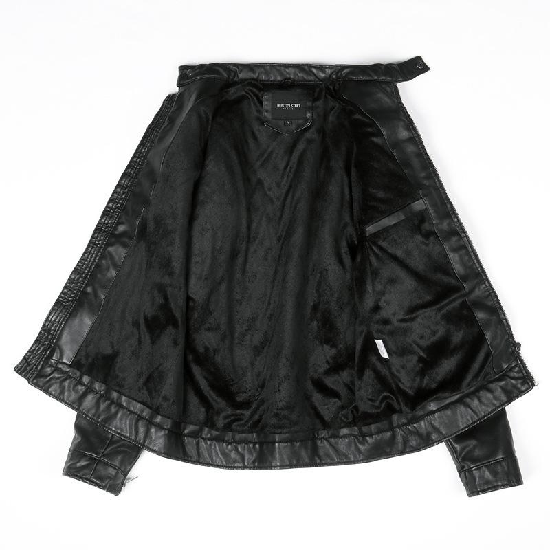 Men's Winter Velvet PU Leather Jacket Stand Collar Motorcycle Leather Jacket Casual Jacket Korean Style Men's Clothing