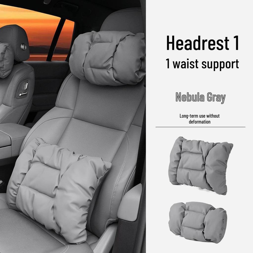 Neues Luxus Auto Kopfstützen- & Lendenwirbelstützkissen - Fleckenresistentes Leder, Fortschrittliche Nackenstütze & Baumwollpolster