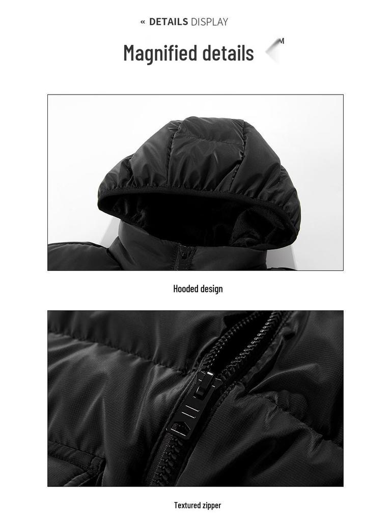 2025 Men's Winter Slim Fit Cotton Jacket with Removable Hood, Korean Style, Ribbed Trendy Design