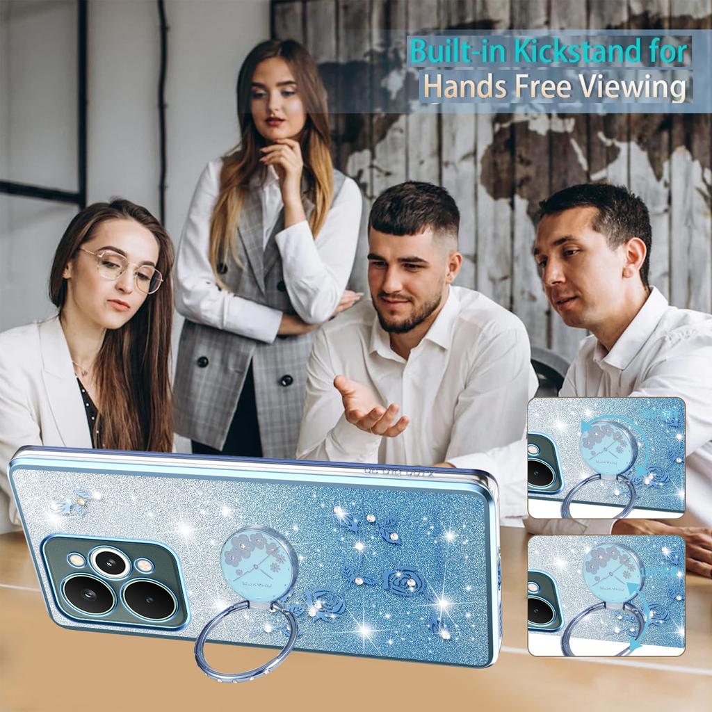 For Realme 15 5G Case Ring Kickstand TPU Flowers Phone Cover Gradient Glitter