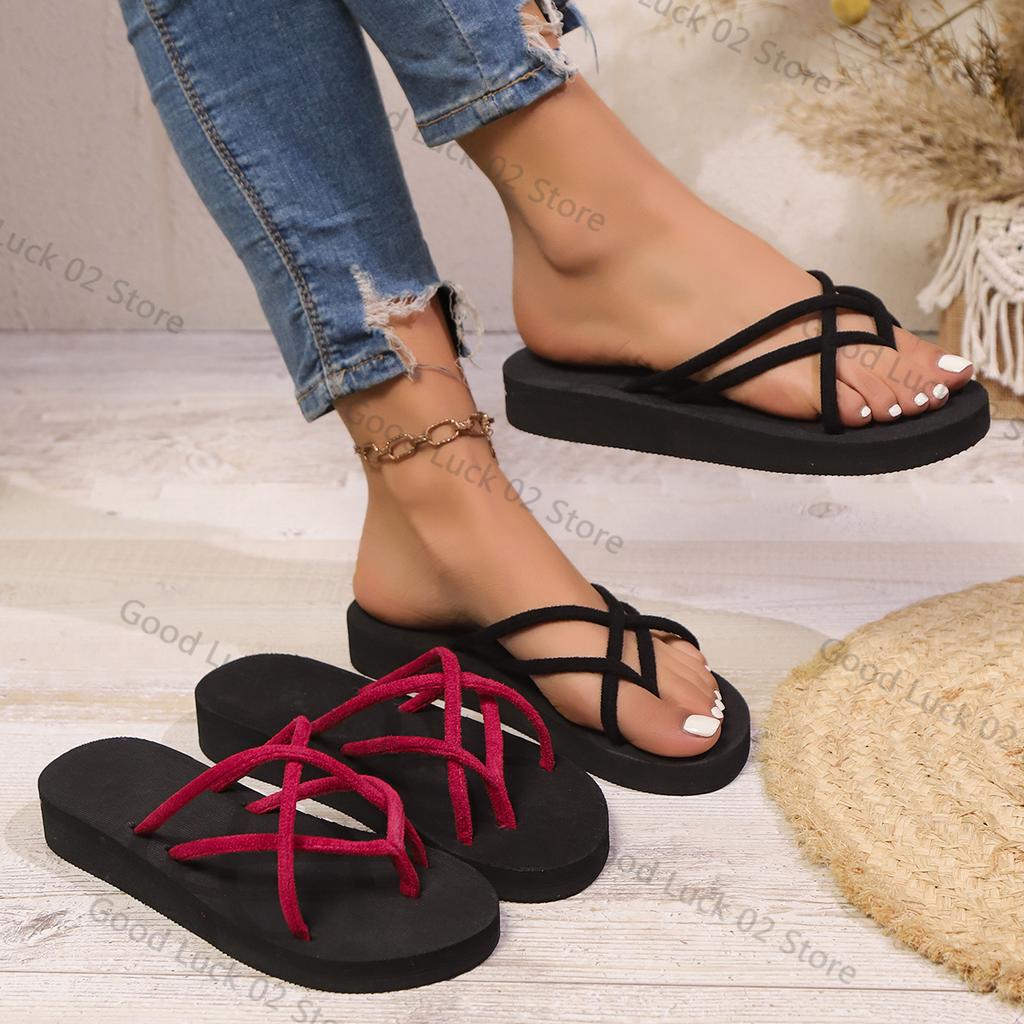 Fashion Ladies' Chic Summer Flip Flops - Fashionable Black Foot On Thong Slippers, Anti Slip EVA Sole, Comfortable Flat Bottomed Beach S