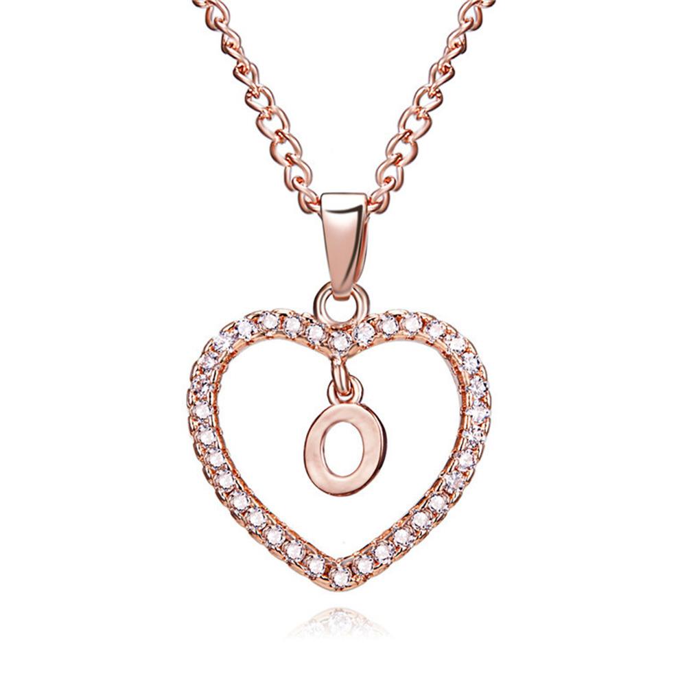 

26 Letters W Heart Shape Pendant Necklace Rhinestone Rose Golden Clavicular Chain Jewelry Couple Gift o